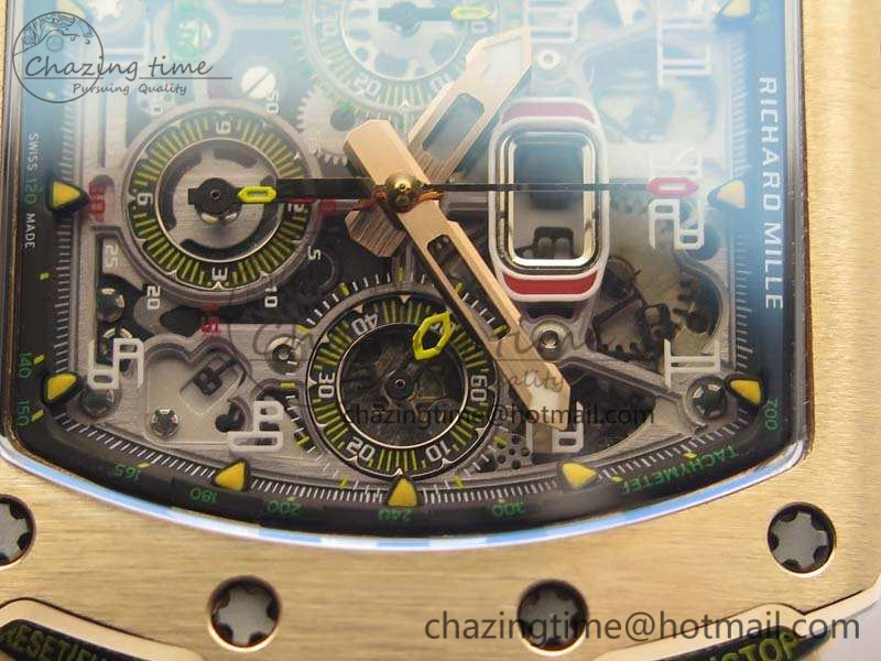 RM011 RG Chronograph RG Case KVF 1:1 Best Edition Crystal Skeleton Dial On Black Rubber Strap A7750