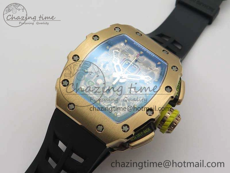 RM011 RG Chronograph RG Case KVF 1:1 Best Edition Crystal Skeleton Dial On Black Rubber Strap A7750