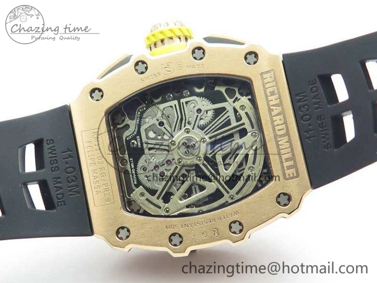 RM011 RG Chronograph RG Case KVF 1:1 Best Edition Crystal Skeleton Dial On Black Rubber Strap A7750