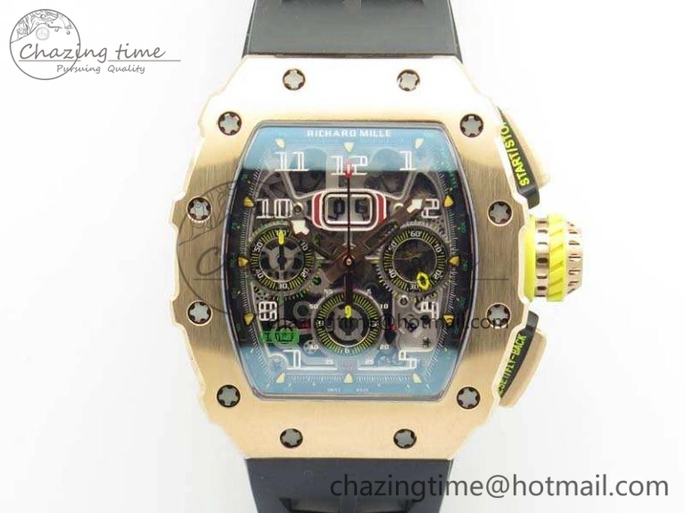 RM011 RG Chronograph RG Case KVF 1:1 Best Edition Crystal Skeleton Dial On Black Rubber Strap A7750