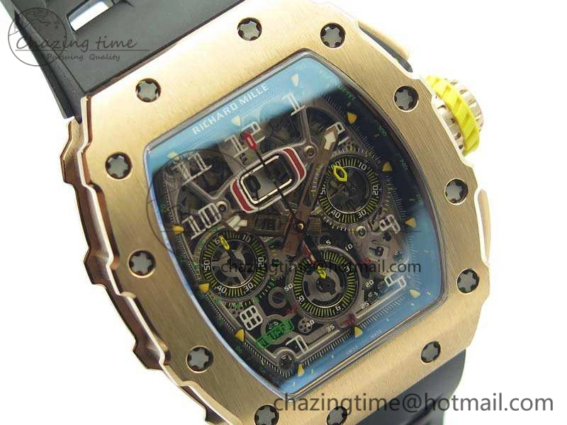 RM011 RG Chronograph RG Case KVF 1:1 Best Edition Crystal Skeleton Dial On Black Rubber Strap A7750