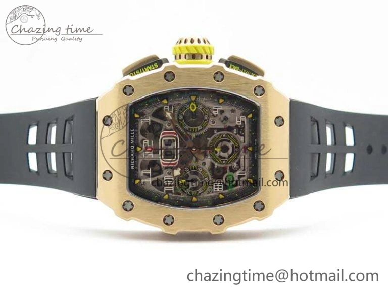 RM011 RG Chronograph RG Case KVF 1:1 Best Edition Crystal Skeleton Dial On Black Rubber Strap A7750