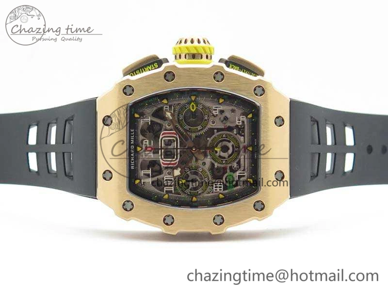 RM011 RG Chronograph RG Case KVF 1:1 Best Edition Crystal Skeleton Dial On Black Rubber Strap A7750