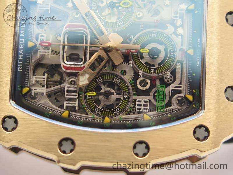 RM011 RG Chronograph RG Case KVF 1:1 Best Edition Crystal Skeleton Dial On Black Rubber Strap A7750