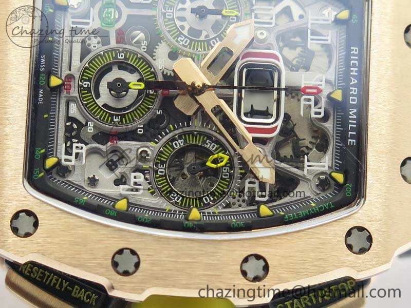RM011 RG Chronograph RG Case KVF 1:1 Best Edition Crystal Skeleton Dial On Gray Rubber Strap A7750