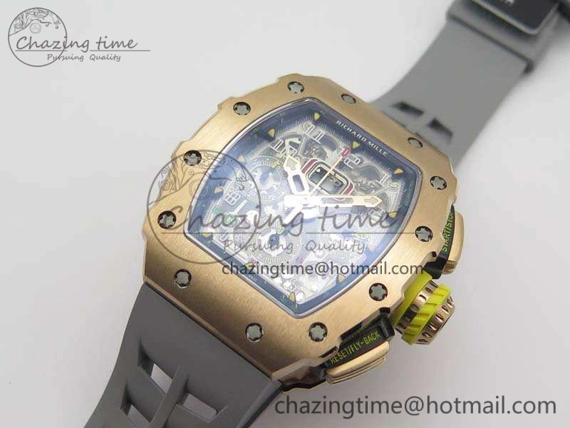 RM011 RG Chronograph RG Case KVF 1:1 Best Edition Crystal Skeleton Dial On Gray Rubber Strap A7750