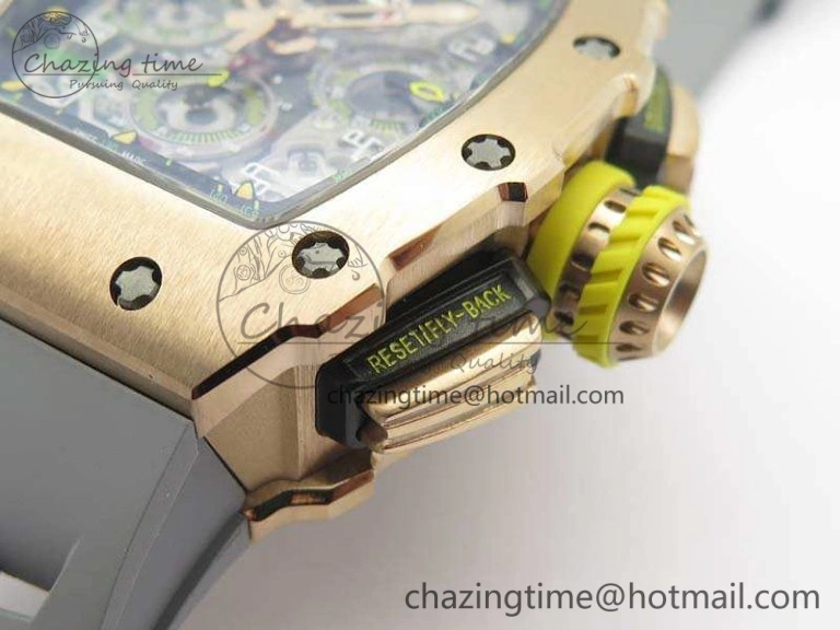 RM011 RG Chronograph RG Case KVF 1:1 Best Edition Crystal Skeleton Dial On Gray Rubber Strap A7750