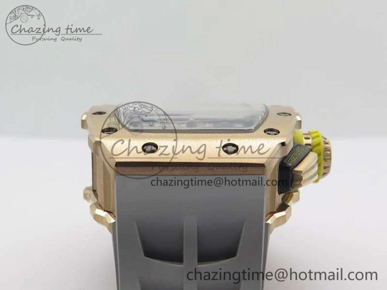 RM011 RG Chronograph RG Case KVF 1:1 Best Edition Crystal Skeleton Dial On Gray Rubber Strap A7750