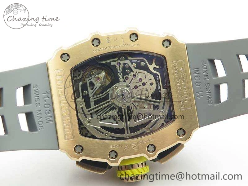 RM011 RG Chronograph RG Case KVF 1:1 Best Edition Crystal Skeleton Dial On Gray Rubber Strap A7750