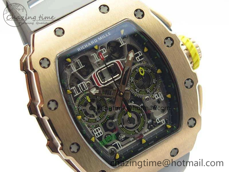 RM011 RG Chronograph RG Case KVF 1:1 Best Edition Crystal Skeleton Dial On Gray Rubber Strap A7750