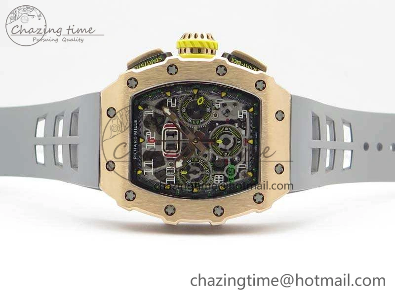 RM011 RG Chronograph RG Case KVF 1:1 Best Edition Crystal Skeleton Dial On Gray Rubber Strap A7750