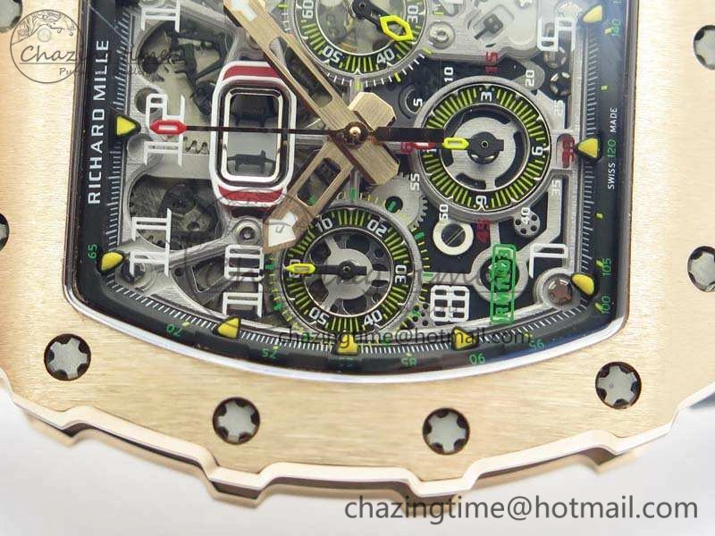RM011 RG Chronograph RG Case KVF 1:1 Best Edition Crystal Skeleton Dial On Gray Rubber Strap A7750