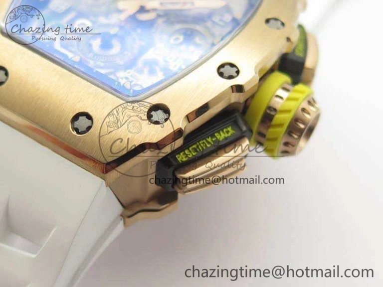 RM011 RG Chronograph RG Case KVF 1:1 Best Edition Crystal Skeleton Dial On White Rubber Strap A7750