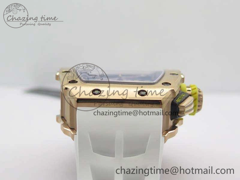 RM011 RG Chronograph RG Case KVF 1:1 Best Edition Crystal Skeleton Dial On White Rubber Strap A7750