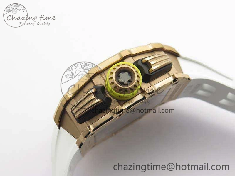 RM011 RG Chronograph RG Case KVF 1:1 Best Edition Crystal Skeleton Dial On White Rubber Strap A7750