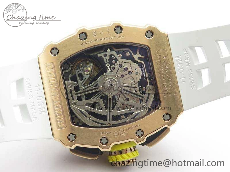 RM011 RG Chronograph RG Case KVF 1:1 Best Edition Crystal Skeleton Dial On White Rubber Strap A7750