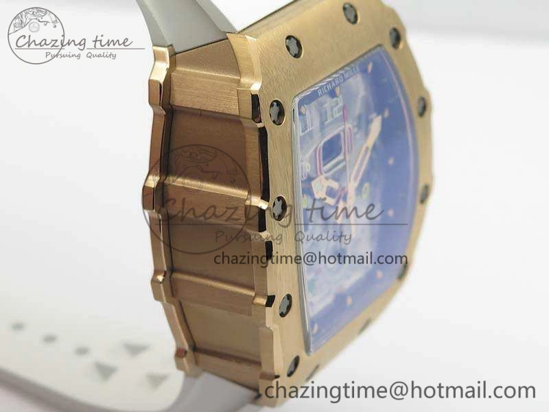 RM011 RG Chronograph RG Case KVF 1:1 Best Edition Crystal Skeleton Dial On White Rubber Strap A7750
