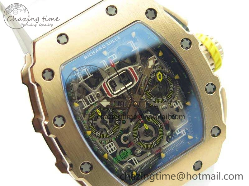 RM011 RG Chronograph RG Case KVF 1:1 Best Edition Crystal Skeleton Dial On White Rubber Strap A7750