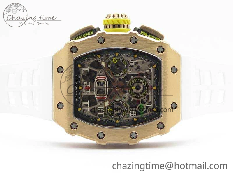 RM011 RG Chronograph RG Case KVF 1:1 Best Edition Crystal Skeleton Dial On White Rubber Strap A7750