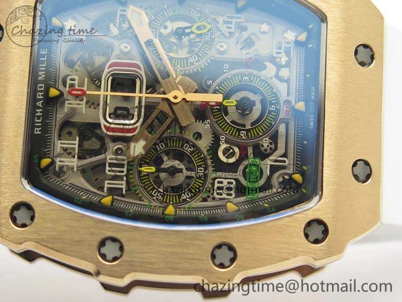 RM011 RG Chronograph RG Case KVF 1:1 Best Edition Crystal Skeleton Dial On White Rubber Strap A7750