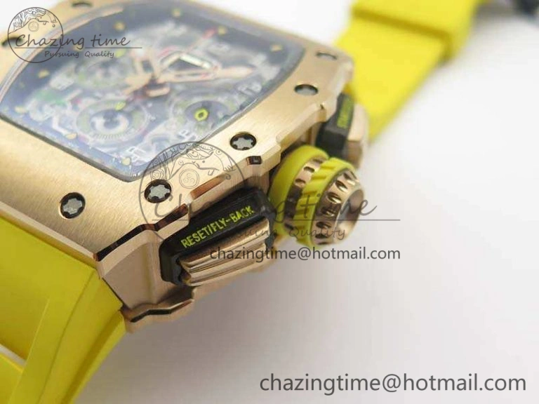 RM011 RG Chronograph RG Case KVF 1:1 Best Edition Crystal Skeleton Dial On Yellow Rubber Strap A7750