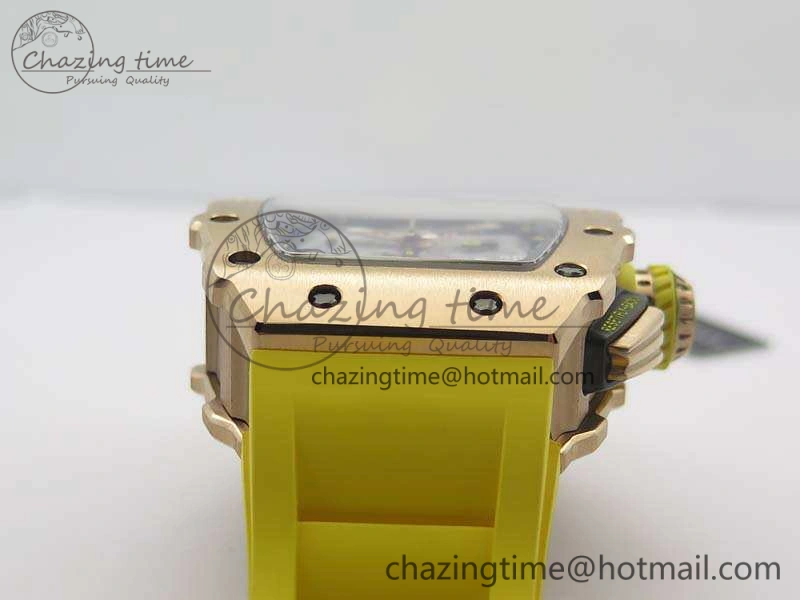 RM011 RG Chronograph RG Case KVF 1:1 Best Edition Crystal Skeleton Dial On Yellow Rubber Strap A7750