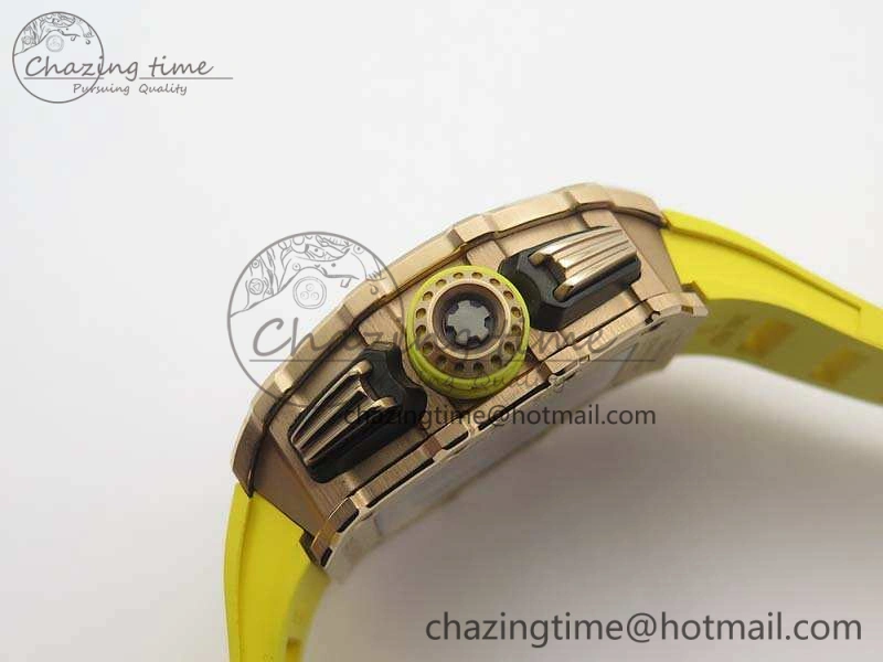 RM011 RG Chronograph RG Case KVF 1:1 Best Edition Crystal Skeleton Dial On Yellow Rubber Strap A7750
