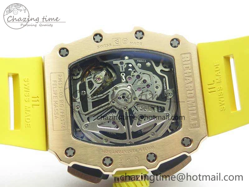 RM011 RG Chronograph RG Case KVF 1:1 Best Edition Crystal Skeleton Dial On Yellow Rubber Strap A7750