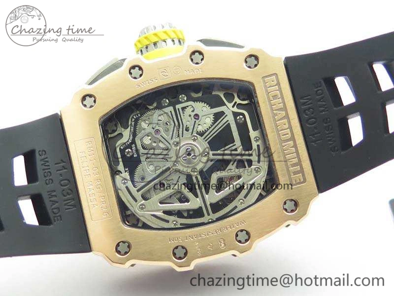 RM011 RG Chronograph SS Case KVF 1:1 Best Edition Crystal Skeleton Dial On Black Rubber Strap A7750
