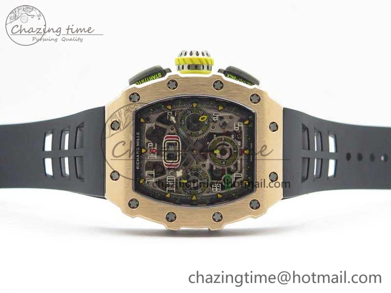 RM011 RG Chronograph SS Case KVF 1:1 Best Edition Crystal Skeleton Dial On Black Rubber Strap A7750