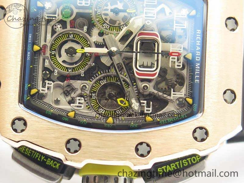 RM011 RG Chronograph SS Case KVF 1:1 Best Edition Crystal Skeleton Dial On Black Rubber Strap A7750