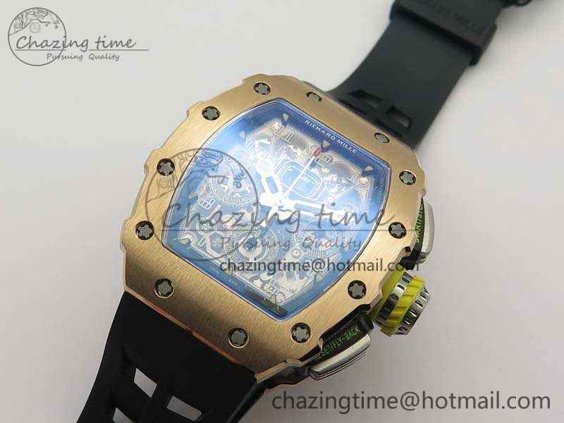 RM011 RG Chronograph SS Case KVF 1:1 Best Edition Crystal Skeleton Dial On Black Rubber Strap A7750