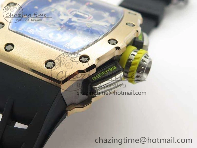 RM011 RG Chronograph SS Case KVF 1:1 Best Edition Crystal Skeleton Dial On Black Rubber Strap A7750