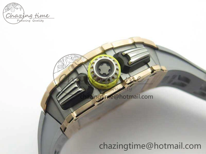 RM011 RG Chronograph SS Case KVF 1:1 Best Edition Crystal Skeleton Dial On Gray Rubber Strap A7750