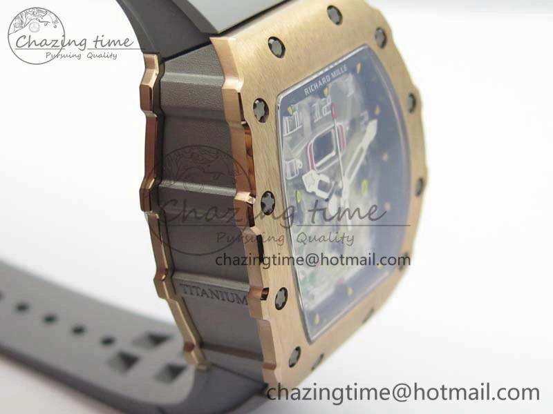 RM011 RG Chronograph SS Case KVF 1:1 Best Edition Crystal Skeleton Dial On Gray Rubber Strap A7750