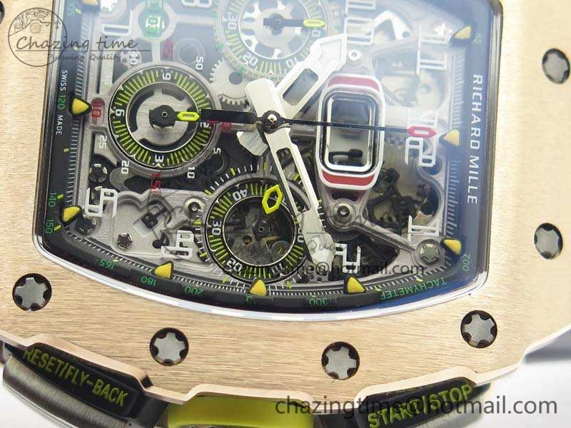 RM011 RG Chronograph SS Case KVF 1:1 Best Edition Crystal Skeleton Dial On Gray Rubber Strap A7750