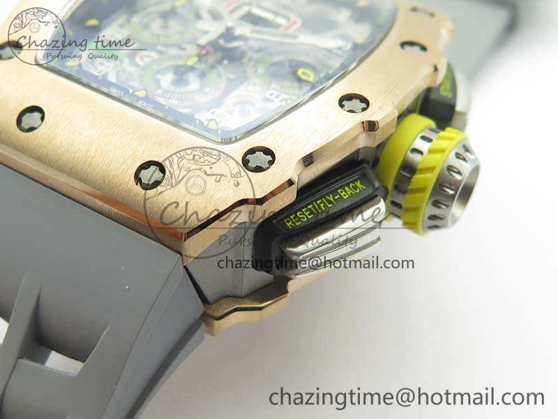 RM011 RG Chronograph SS Case KVF 1:1 Best Edition Crystal Skeleton Dial On Gray Rubber Strap A7750