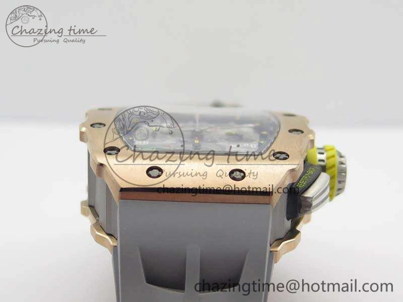 RM011 RG Chronograph SS Case KVF 1:1 Best Edition Crystal Skeleton Dial On Gray Rubber Strap A7750