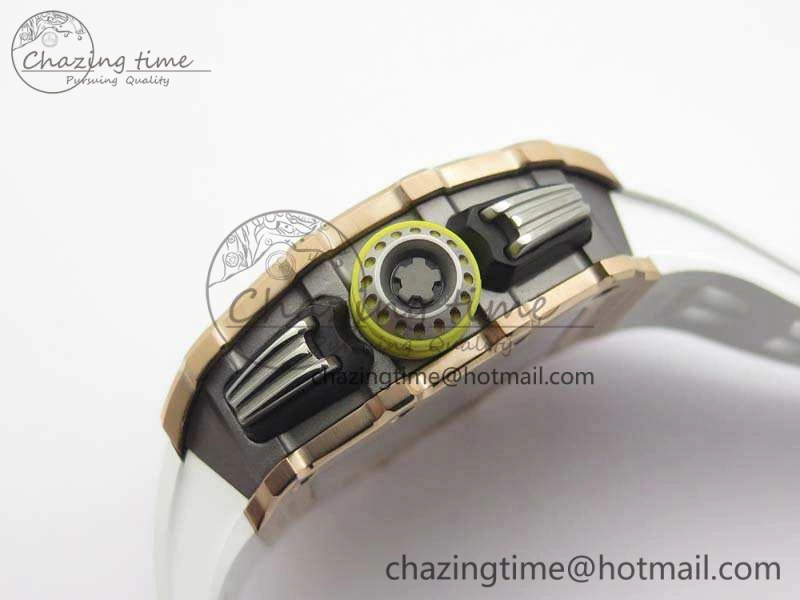 RM011 RG Chronograph SS Case KVF 1:1 Best Edition Crystal Skeleton Dial On White Rubber Strap A7750