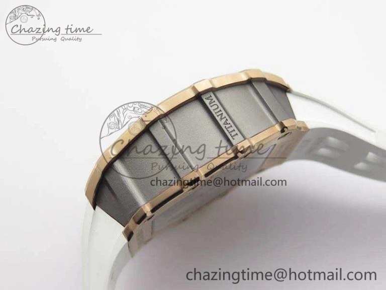 RM011 RG Chronograph SS Case KVF 1:1 Best Edition Crystal Skeleton Dial On White Rubber Strap A7750
