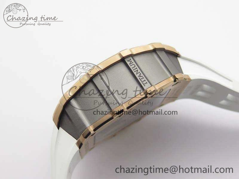 RM011 RG Chronograph SS Case KVF 1:1 Best Edition Crystal Skeleton Dial On White Rubber Strap A7750