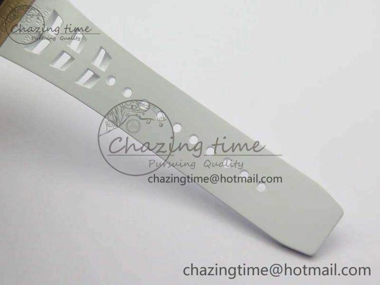 RM011 RG Chronograph SS Case KVF 1:1 Best Edition Crystal Skeleton Dial On White Rubber Strap A7750