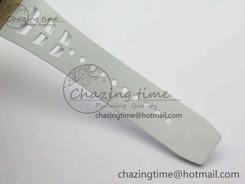 RM011 RG Chronograph SS Case KVF 1:1 Best Edition Crystal Skeleton Dial On White Rubber Strap A7750
