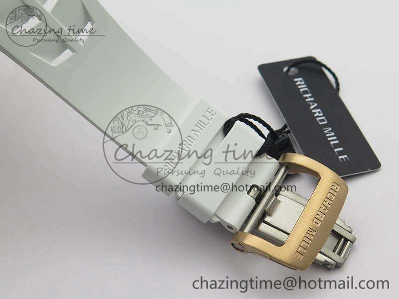 RM011 RG Chronograph SS Case KVF 1:1 Best Edition Crystal Skeleton Dial On White Rubber Strap A7750