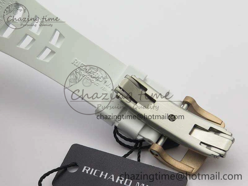 RM011 RG Chronograph SS Case KVF 1:1 Best Edition Crystal Skeleton Dial On White Rubber Strap A7750