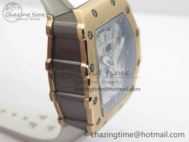 RM011 RG Chronograph SS Case KVF 1:1 Best Edition Crystal Skeleton Dial On White Rubber Strap A7750