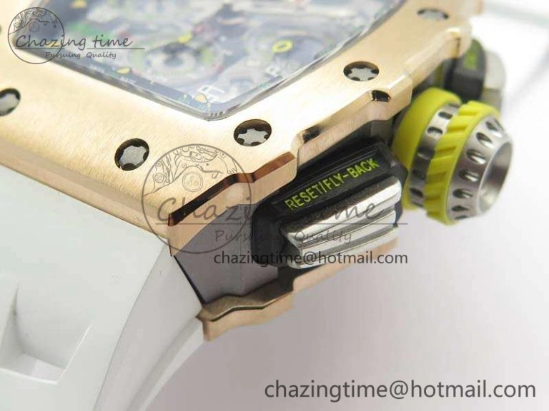 RM011 RG Chronograph SS Case KVF 1:1 Best Edition Crystal Skeleton Dial On White Rubber Strap A7750