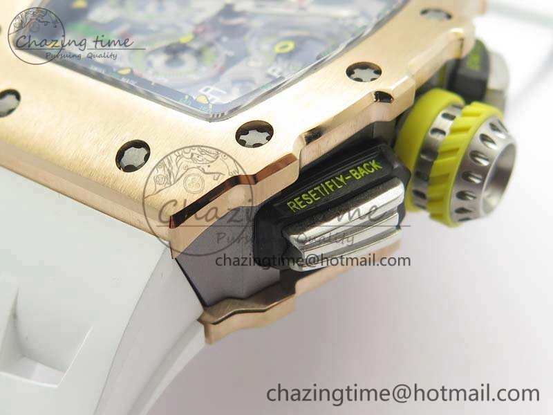 RM011 RG Chronograph SS Case KVF 1:1 Best Edition Crystal Skeleton Dial On White Rubber Strap A7750