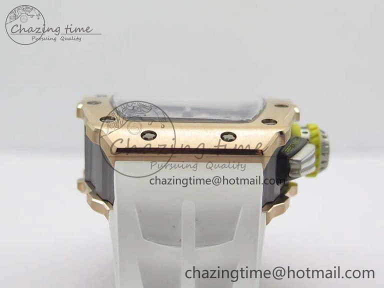 RM011 RG Chronograph SS Case KVF 1:1 Best Edition Crystal Skeleton Dial On White Rubber Strap A7750
