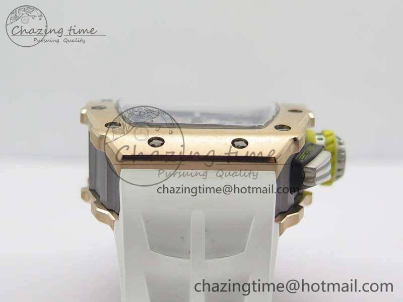 RM011 RG Chronograph SS Case KVF 1:1 Best Edition Crystal Skeleton Dial On White Rubber Strap A7750